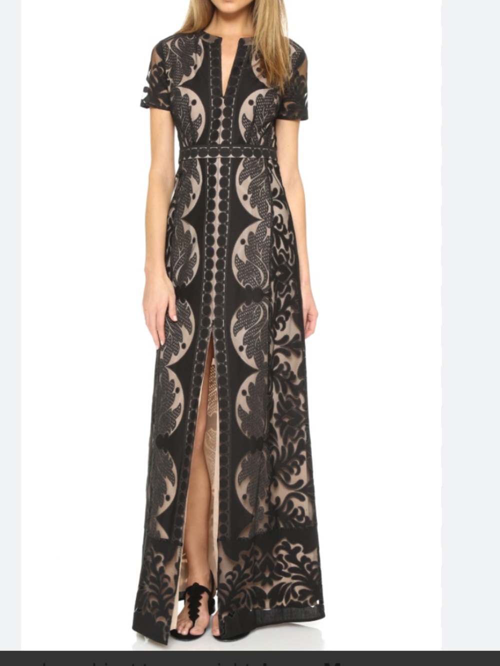 BCBGMaxAzria Black and Nude Embroidered Maxi Dress